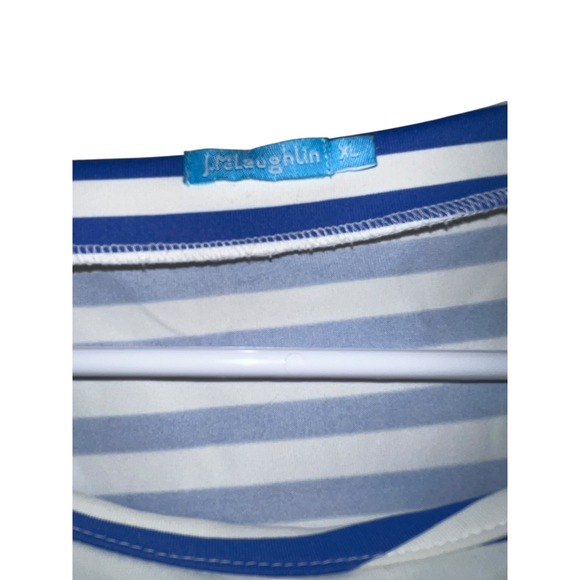 J McLaughlin Striped Button Shoulder Tee Sz XL | Preppy 3/4 Sleeve Nautical Top - Picture 7 of 10
